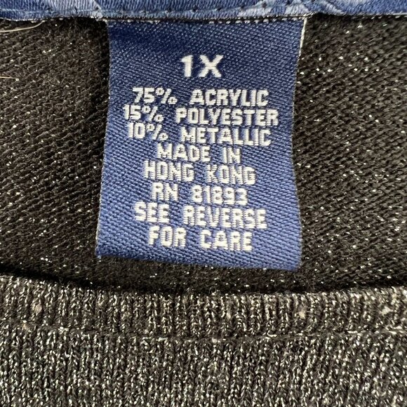 Susan Graver Womens Top 1X Black Metallic Pullover Jewel Neck Knit Shirt - Picture 4 of 7